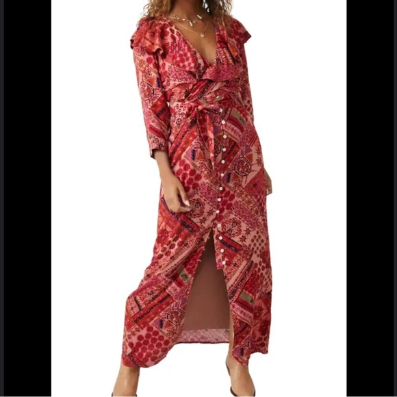 NWT FREE PEOPLE lennon maxi ruffle dress in primrose combo size small - Picture 3 of 16